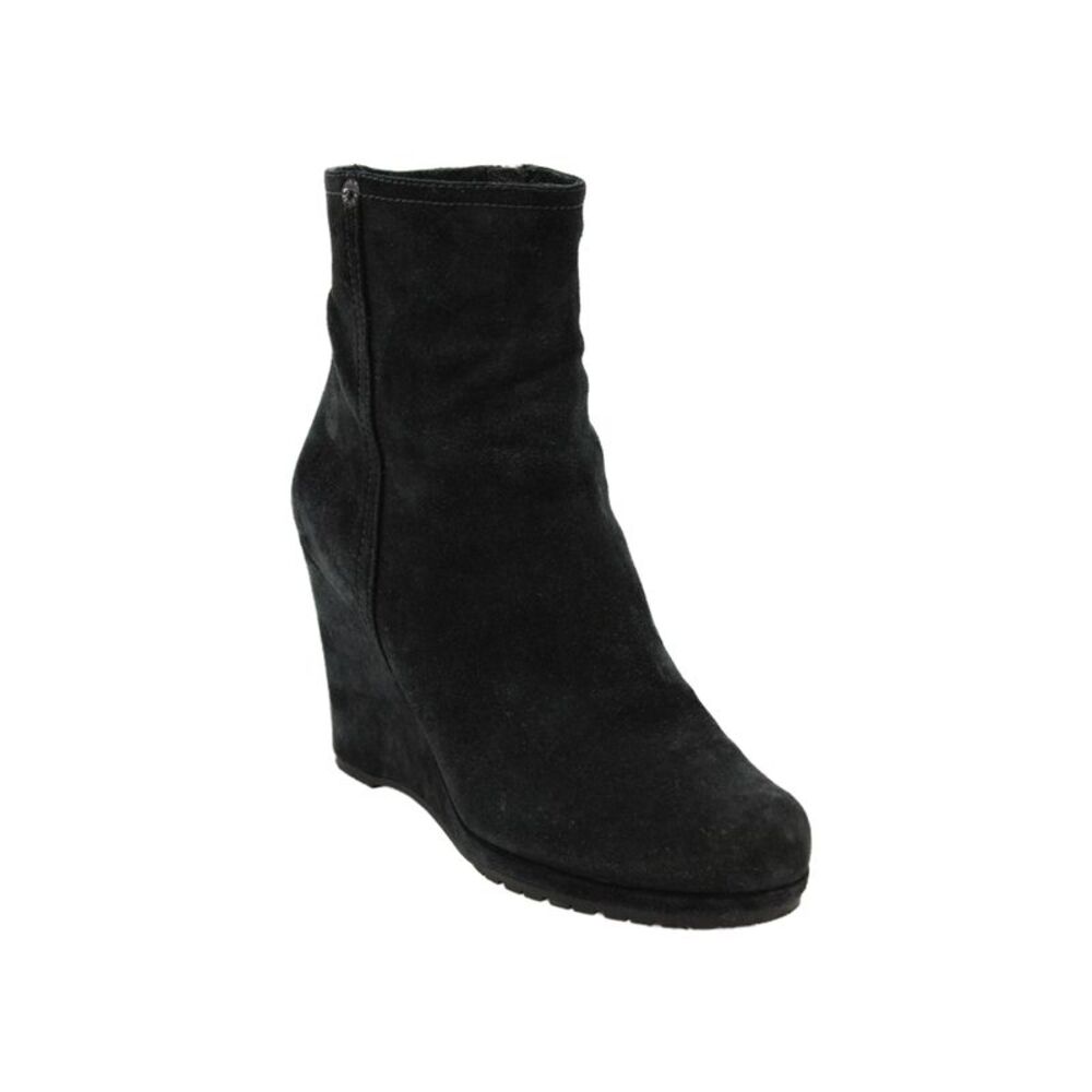 Prada Womens Suede Zip Wedge High Heels Ankle Boots Shoes Black Size 7